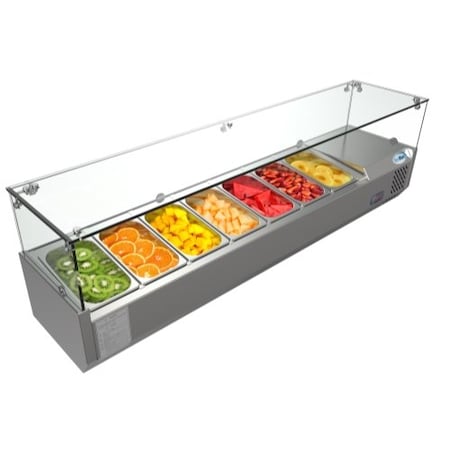 Koolmore Refrigerated Countertop Condiment Prep Station with Glass Sneeze Guard SCDC-7T